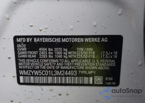 2020 Mini Countryman Oxford Edition z USA, uszkodzony, nr VIN WMZYW5C01L3M24493